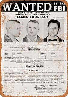 1968 James Earl Ray Wanted Poster - Metal Sign 8x12 Inch