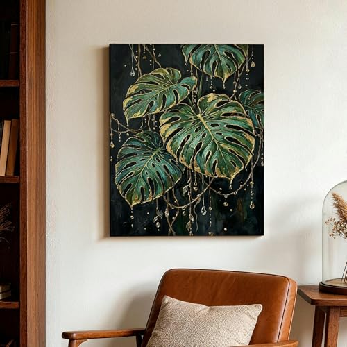 Toile murale abstraite monstera verte déco intérieure chambre - 4