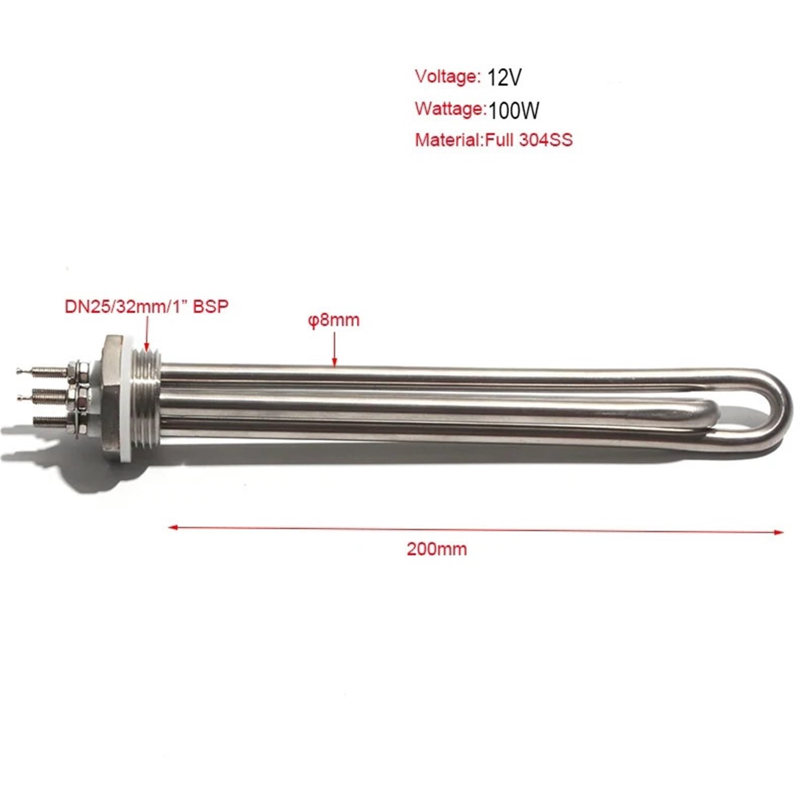 Calentador de agua inmersión, elemento calefactor 12V, 1 pulgada, DN25/32mm, 100W, 200W, 300W, 400W, 600W, tubo Tubular, Uds(12V 100W)