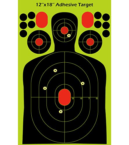 18 * 12 Inch Self Adhesive Shooting Targets, 15 Pack Silhouette Splatter Reactive Targets, Paper Silhouette Sticker Target With Cover-Up Patches For Gun, Pistol, Rifle, Bb Gun, Airsoft, Pellet Gun #TOP18