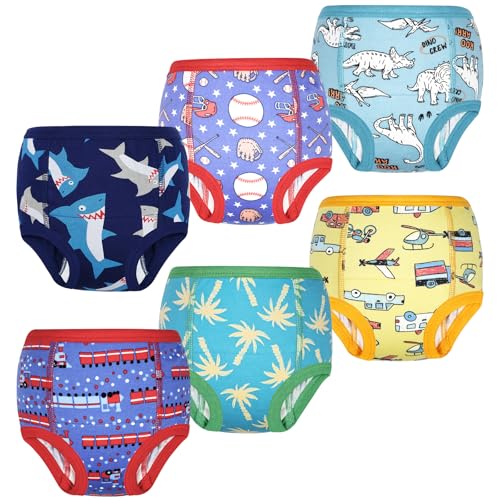 FLYISH DIRECT Culottes d Apprentissage pour Garcon, Lot de 6 slip d apprentissage pour Garçons et Filles, Culotte Absorbants Enfant 100% Coton, Voyage...