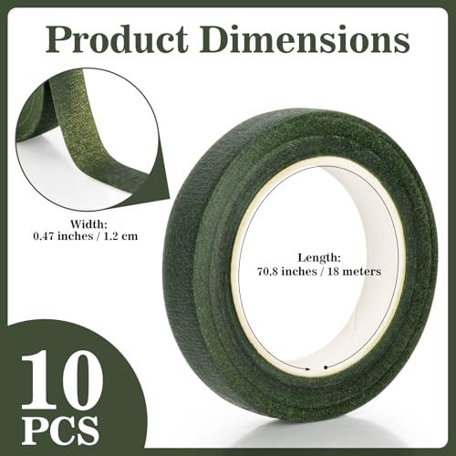 RAINFLOW Green Floral Tape for Flowers - 1/2\" Florist Tape for Artificial Flower Stems Floral Crafts Wedding Bouquet Wrapping Gardening Florist Arrangements Supplies Boutonniere Accessories 10PCS
