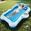 Inflatable Sun Lounger Pool Float for Adults – Swimming Tanning Pool Inflatable Sofa with Headrest & Dual Cup Holders for Beaches, Backyards, Patios,& Swimming pools, 70×53″ /180×120 cm, Blue
