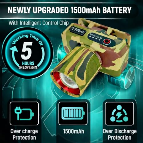 Image of DOCOSS Bright Waterproof Military Headlamp for Trekking,(Working Time-4-5 Hrs) Head Light Torch,Head Torch Rechargeable, Long Distance for Camping, Cycling &Outdoor Activities (Military Zoomable)