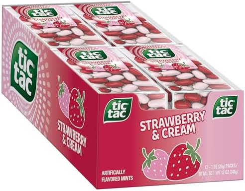 Tic Tac Strawberry & Cream Flavored Mints, Bulk 12 Pack, On-The-Go Refreshment, 1 oz Each