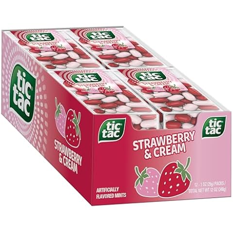 Tic Tac Strawberry & Cream Flavored Mints, 12 Count, On-the-Go Refreshment, Stocking Stuffers, 1 oz Each Cover