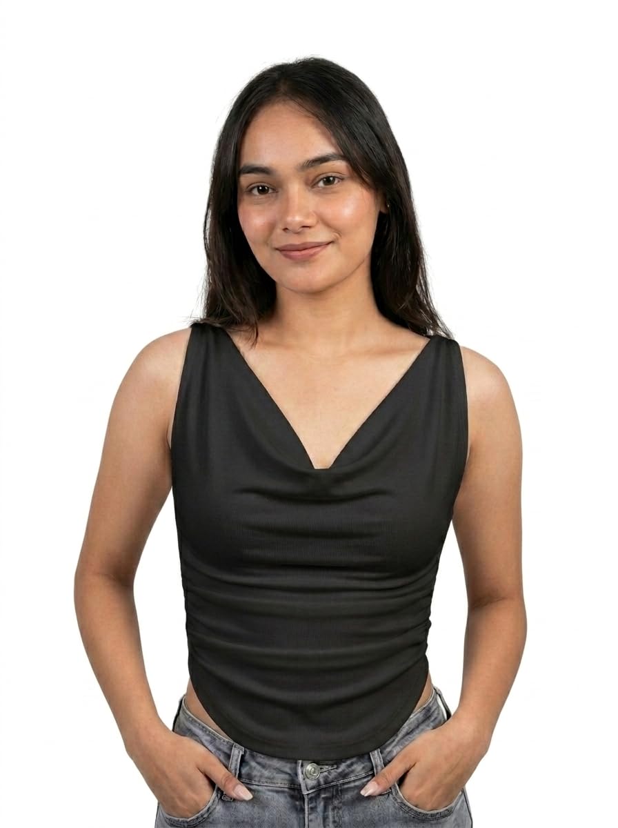 istyle can Women Solid Cowl Neck Sleeveless Slim Fit Crop Top | Style 341Gf | Party Casual-picture-52