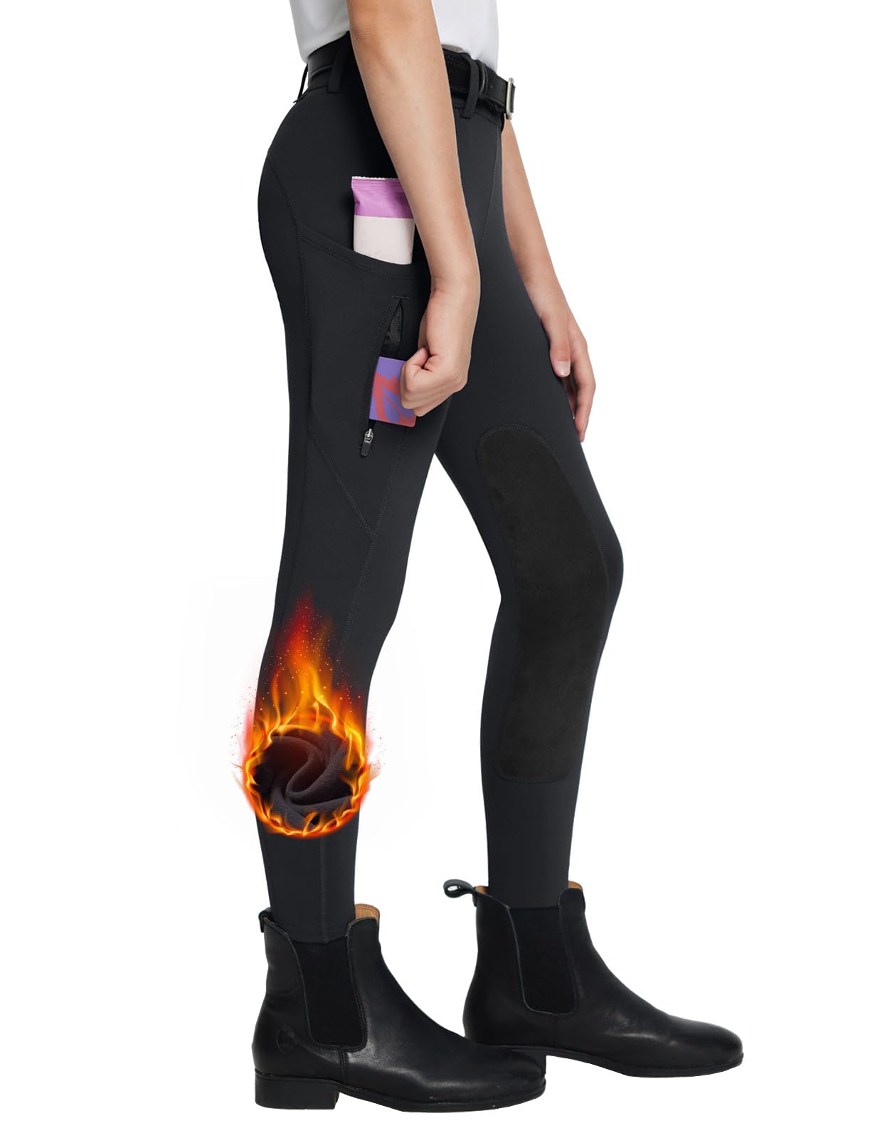 Baleaf Pantalons Équestres Filles Skinny Ride Cheval Leggings 2 Poches Chaud Élasticité