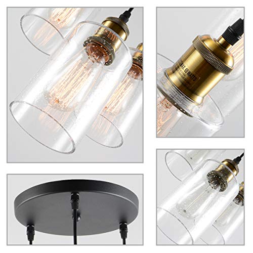 VILUXY Vintage 3 Light Glass Pendant Light Classic Cluster Chandelier Hanging Lighting Fixture with Seeded Glass Shades for Kitchen Island, Dinning Room, Bar, Cafe,Farmhouse