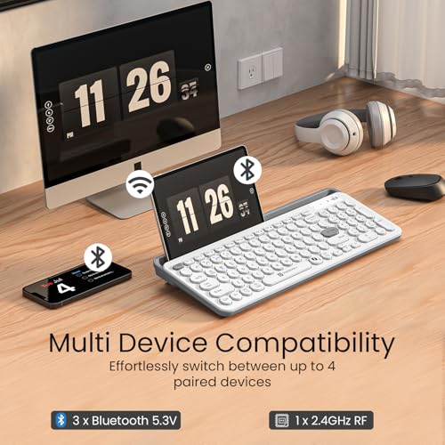 Image of Portronics Bubble 3.0 Wireless Keyboard with Bluetooth + 2.4 GHz USB Receiver, Rechargeable Battery, Dual Height Adjustment, Multimedia Hotkeys with Numpad, for Laptop, PC, Smartphone, Tablet(White)