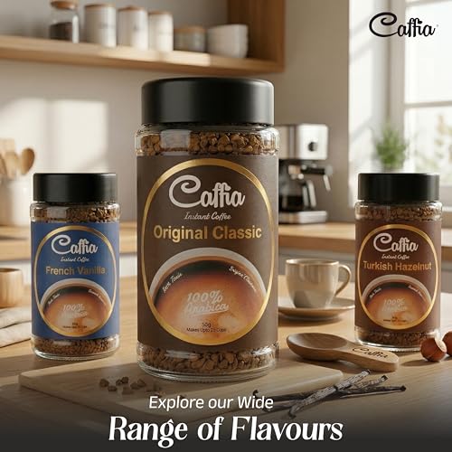 Image of CAFFIA Original Classic 100% Arabica Instant Coffee | Freeze Dried Coffee Powder - 50g | Make Cafe Style Hot or Cold Coffee, Black Coffee, Cappuccino, Latte at Home | Rich & Smooth Taste