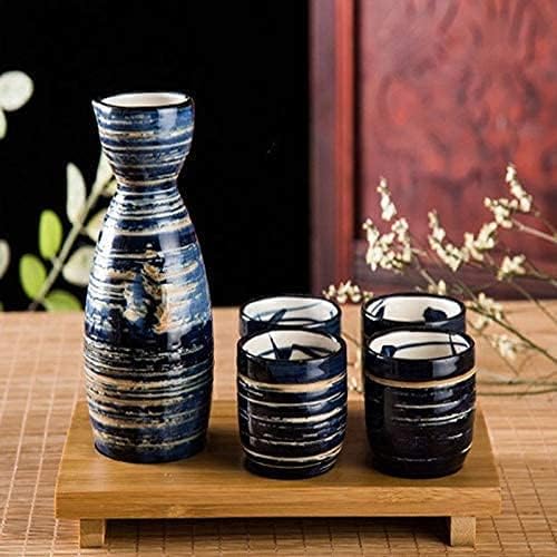 Japanese Sake Set Porcelain Sake Jug Hand-Painted Colors Underglaze Plum Sake 1 Pot 4 Cups Traditional Hand Painted Sake Set