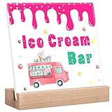 Ice Cream Bar Sign Birthday Party Signs Table Decorations, Ice Cream Party Supplies Set for Tables & Counters Desk Decor