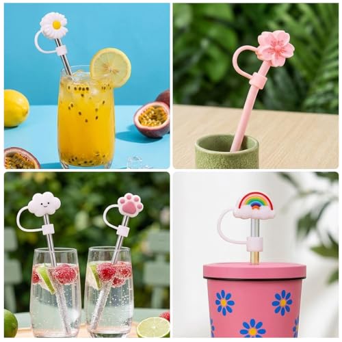 Image of HASTHIP 8PCS Silicone Straw Cover Caps for Stanley Cup, Cartoon Straw Toppers for 10mm Straws, Dust-Proof Reusable Covers for 30oz 40oz Tumbler, Food-Grade BPA-Free Stanley Cup Accessories