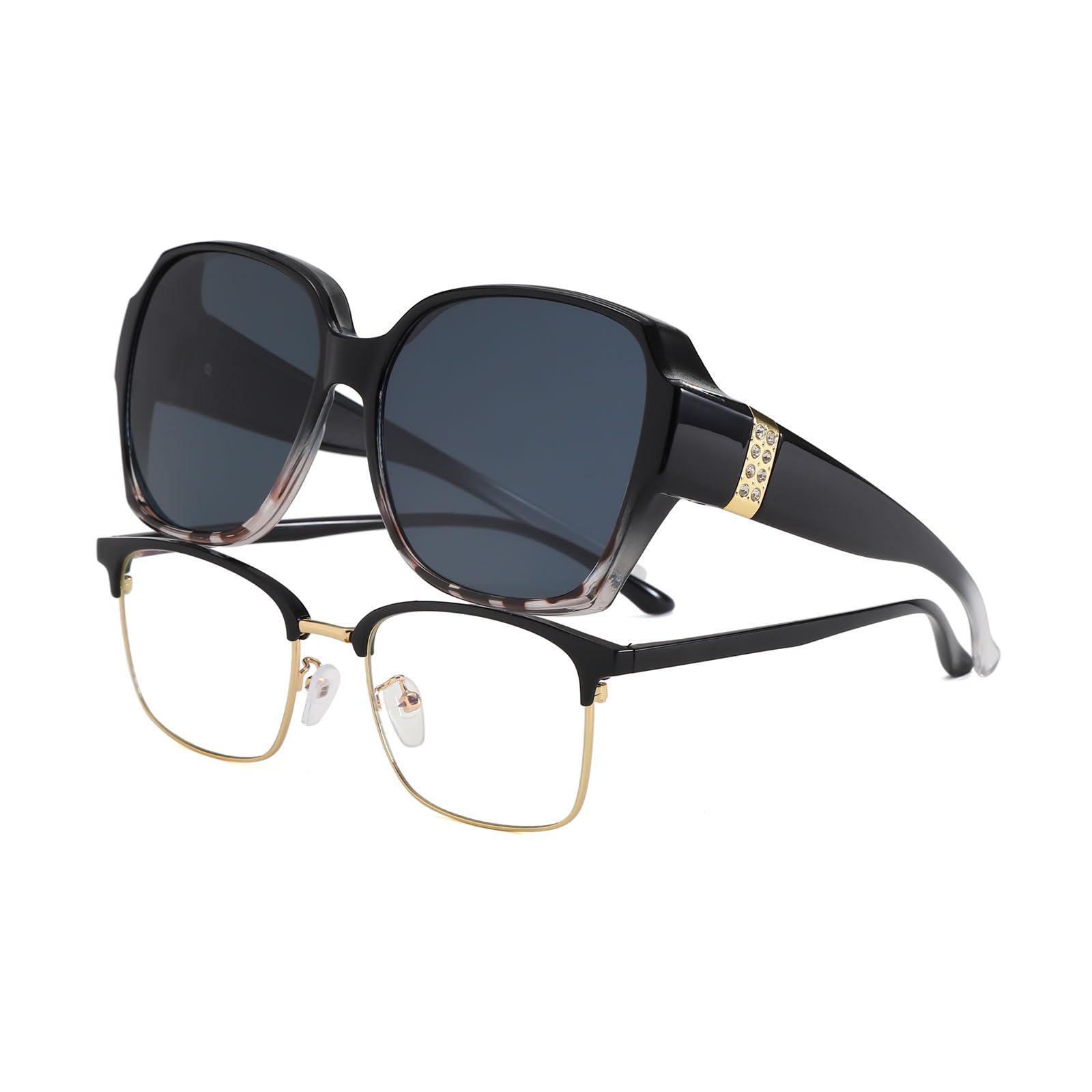 YAMEIZE Stilvolle Kleidung Überzieh Sonnenbrillen für- Damen Herren Vintage UV400 Schutz Rechteck Tragen Über Überbrille Fahren Im Freien
