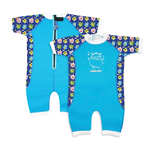 Cheekaaboo Warmiebabes Baby- und Kleinkind-Badeanzug, Thermo-Baby-Badeanzug aus UPF50+ Neopren, schnelltrocknender Neoprenanzug, Blau/Monster, 6-12 Monate