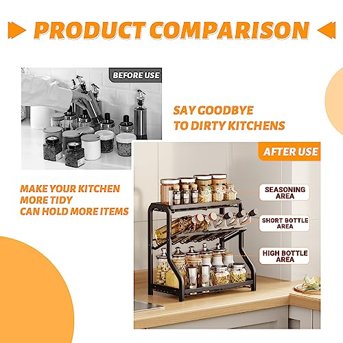 3 Livelli Portaspezie Salvaspazio, Porta Spezie Cucina Acciaio Inossidabile con 3 Mensole,Senza Forare,Multifunzionale Organizer Spezie Cucina per Barattoli,Spezie o Condimenti - immagine 6
