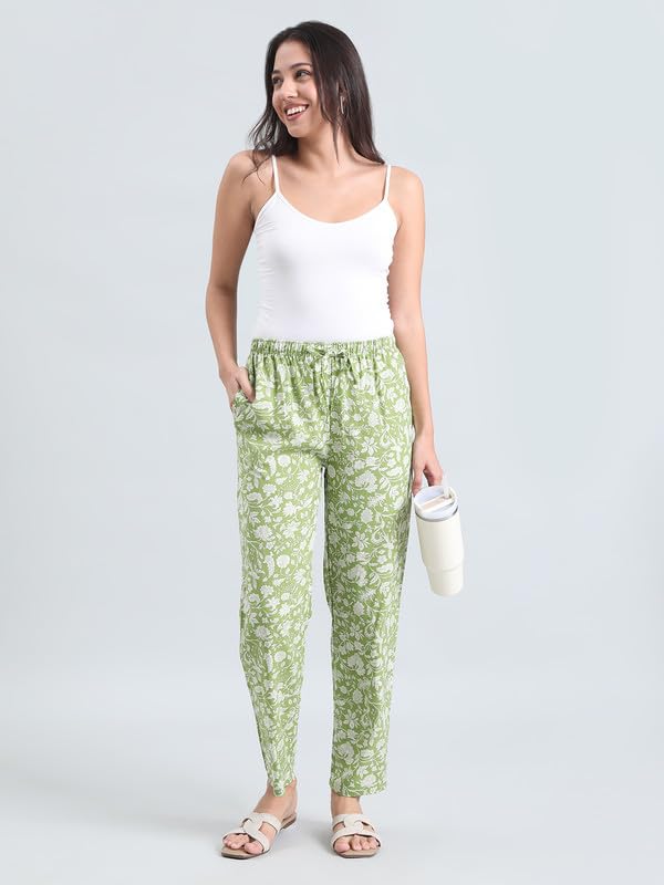 Image of GO COLORS Women Printed Woven Viscose Mid Rise Lounge Pants