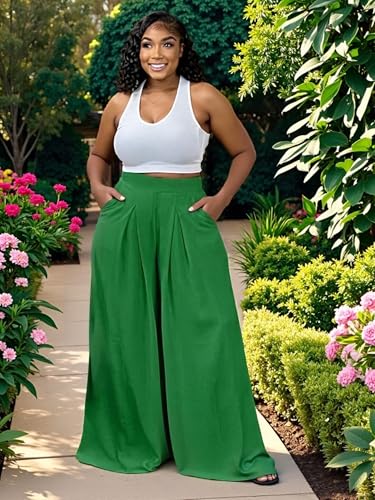 Plus Size Wide Leg High Waisted Palazzo Pants for Women Casual Lounge Flowy Comfy Loose Trousers with Pockets4