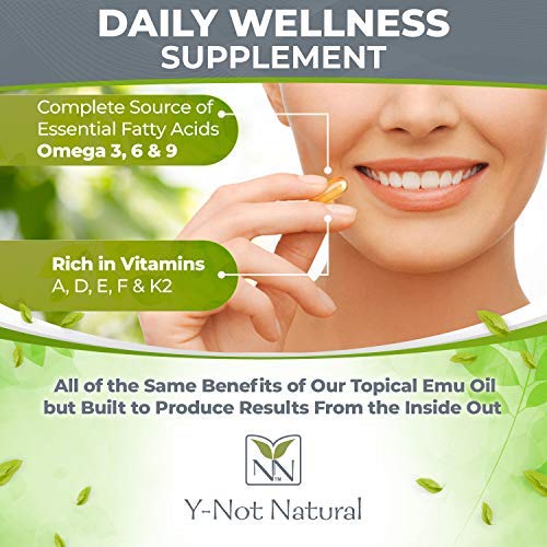 Y-Not Natural - 100% Pure Emu Oil Capsules 1000Mg (100 Caps) | Pharmaceutical Grade Dietary Supplement For Heart Health, Joint Support, Metabolism & Hair Growth | Omegas 3, 6 & 9 With Vitamin K2 & Cla #TOP5