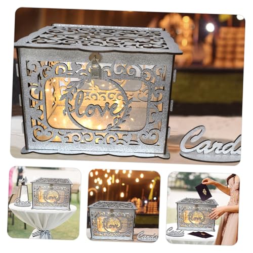 Caja de tarjetas de madera hueca contenedor para sobres de boda y felicitaciones 7