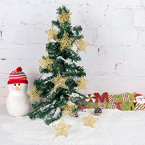 Ams Christmas Hanging Decorations, Hollow Iron Wire Star Ornaments For Party Tree Decor(3.15" 16Ct, Gold) #TOP5