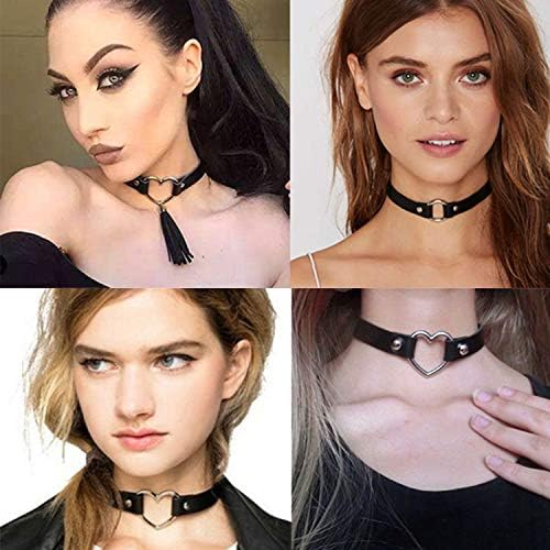 Leather Choker, Adjustable Love Heart Punk PU Necklace Goth Choker Egirl Accessories Soft Collar Chain for Women