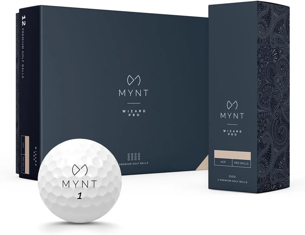 MYNT Wizard PRO Premium Tournament Golf Balls Ultra Thin Urethane Coating 350 Dimple Design For Tournament Players and Low Handicappers Golf Ball in White