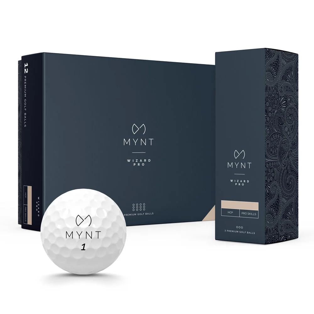 MYNT Wizard PRO turniejowe piłki golfowe premium | ultra cienka powłoka uretanowa | wzór 350 stopni | dla turniejów i osób niepełnosprawnych | piłka golfowa w kolorze białym