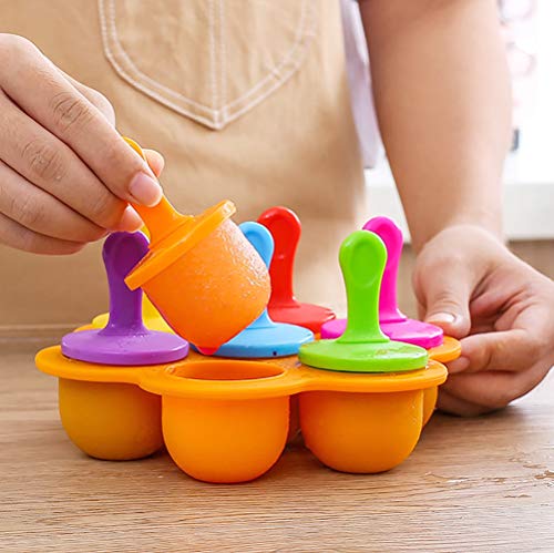 Eisformen Silikon,Eisformen Kinder,7 Mulden Eisform Popsicle mit Kunststoffstäbchen,Eis am Stiel Formen,Kleine Eisbehälter,Eis Formen für Stieleis,Stieleisformer BPA Frei(Orange) 6