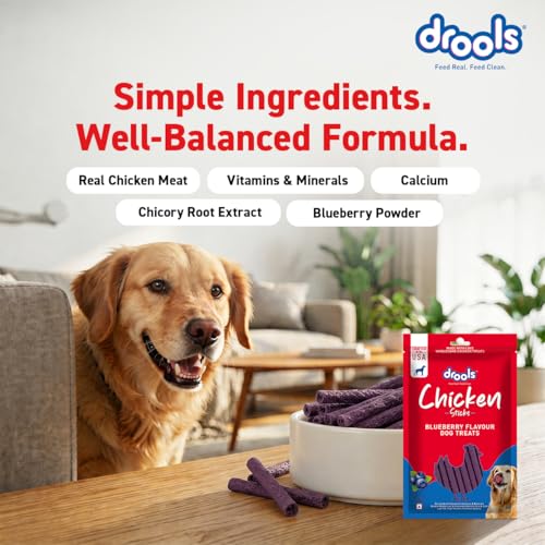 Image of Drools Puppy & Adult Dog Treats Sticks 100g | Blueberry Flavour | Rich in Protein | No Artificial Preservatives | Best for Training & Bonding | Formulated in USA | Premium Treats