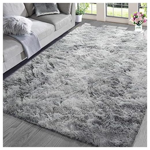 ASIinnsy Alfombra Salón Pelo Largo Shaggy Alfombras de Habitacion Modernas Grandes Gris Alfombra Antideslizante Suave para Dormitorio Comedor Alfombra de Felpa (200 x 200 cm, Gris Blanco)