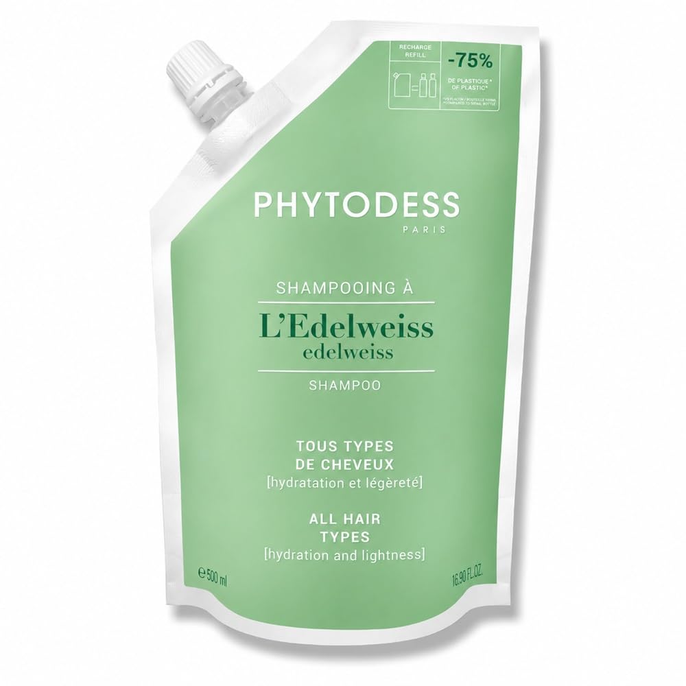 Recharge de Shampooing à l'Edelweiss - Soin Tous Types de Cheveux 500ml - Hydratation, Légèreté, Brillance et Protection Capillaire