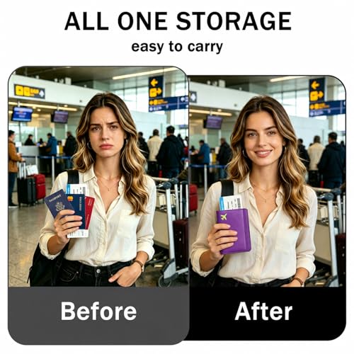 Image of ZOPPEN RFID Blocking Passport Holder for Travel - PU Leather Waterproof Lightweight Passport Cover Wallet for Women Men, Travel Organizer with Card Slots for Airline Tickets & Passport Book, Purple