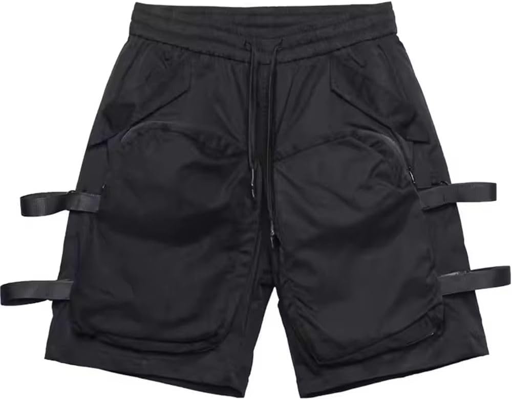 Summer Tactical Shorts Multi Pocket Cargo Short Pant Loose Elastic Waist Shorts Black
