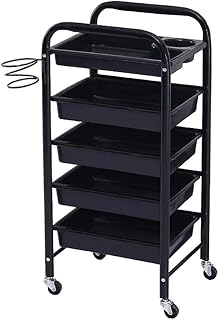 -Carts Tray Trolley Cart Beauty Salon Trolley 5 Tier Beauty Salon Rolling Trolley with Drawers, Spa Hairdresser with Hair Dryer Holder, Equipment with Wheel Mobile Tool