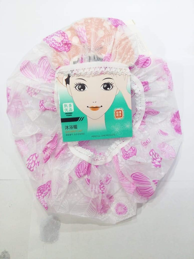 YOUMEI PINK SHELL PRINTED SHOWER CAP