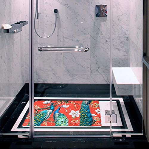 Tapis de douche paons pour une salle de bain colorée lavable