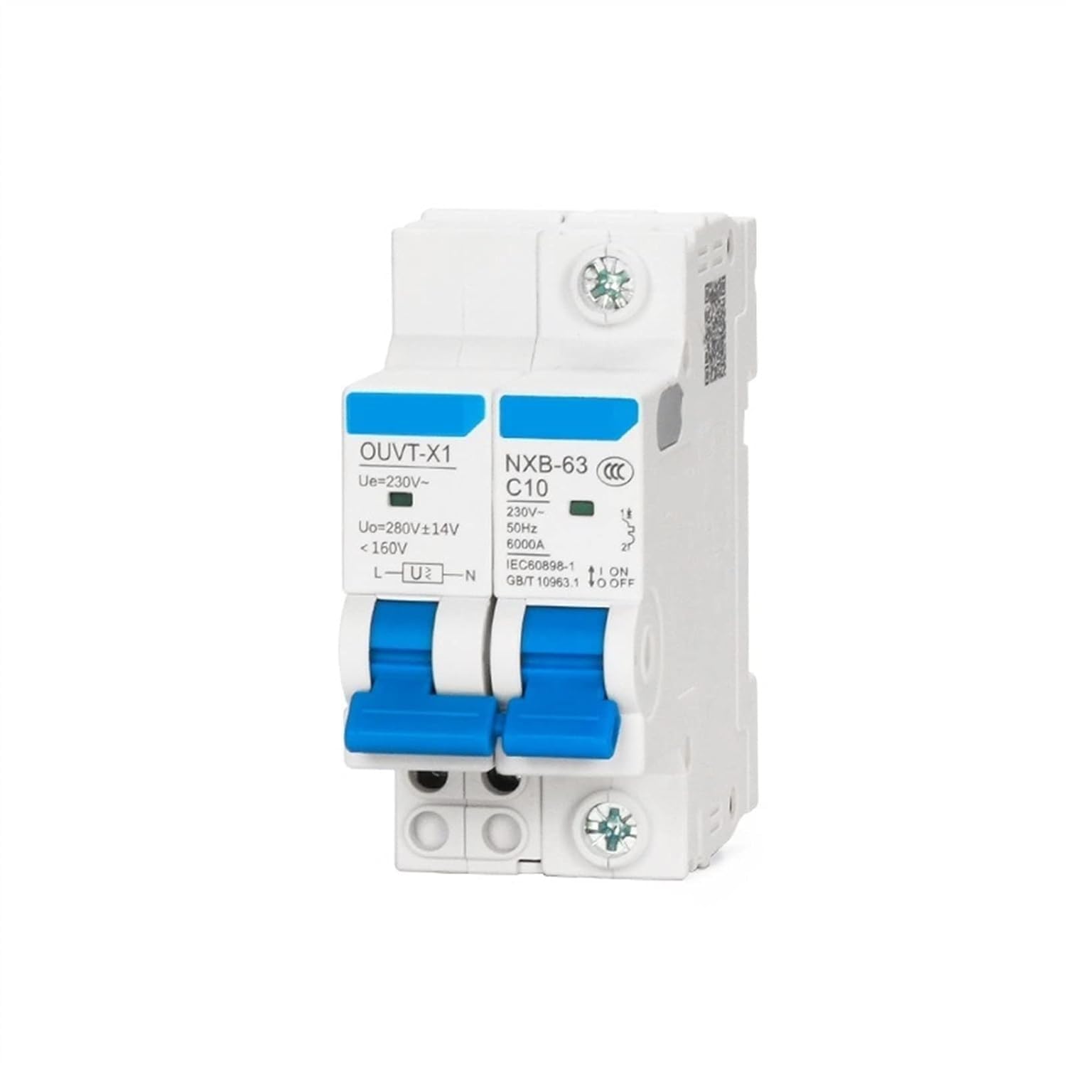 Wyłącznik automatyczny OUVT-X1/X3 wyzwalacz przepięcia i podnapięcia Ue AC 230 V 240 V 50 Hz Uvo 280 V Ui 500 V Ue 1 sztuka (rozmiar: OUVT-X1) (OUVT-X1)