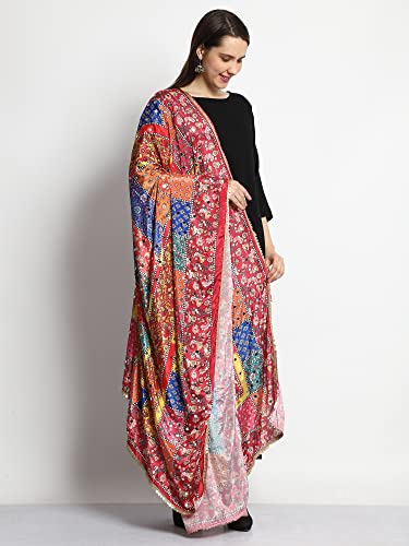 Women's Digital Printed Ed Pakistani Bridal Chinnon Blended Dupatta With Heavy Hand Work Spd1 Free Size Multicolour3