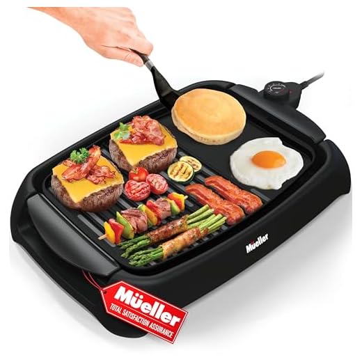Mueller Ultra GrillPower 2-in-1 Smokeless Electric Indoor Removable Grill and Griddle Combo, Nonstick Plate, with Adjustable Temperature, 120V