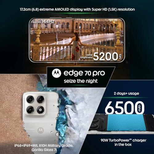 Image of Motorola Edge 70 Pro (Tailored Fabric, Pantone Titan Blue, 8GB RAM, 256GB Storage) | Dimensity 8500 Extreme | 50MP Triple Camera | 6.8 inch FHD+ Display | 6500mAh Battery