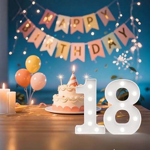 LED Zahlen Lampe Nummer Beleuchtete Ziffern 18,Warmes & Kaltes Weiß Led Leuchtzahlen für Happy Birthday Deko… – Ansicht 6