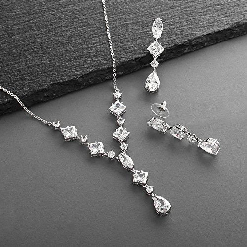 Mariell Silver Platinum Plated Cubic Zirconia Wedding Necklace & Earrings Bridal Jewelry Set For Brides #TOP5