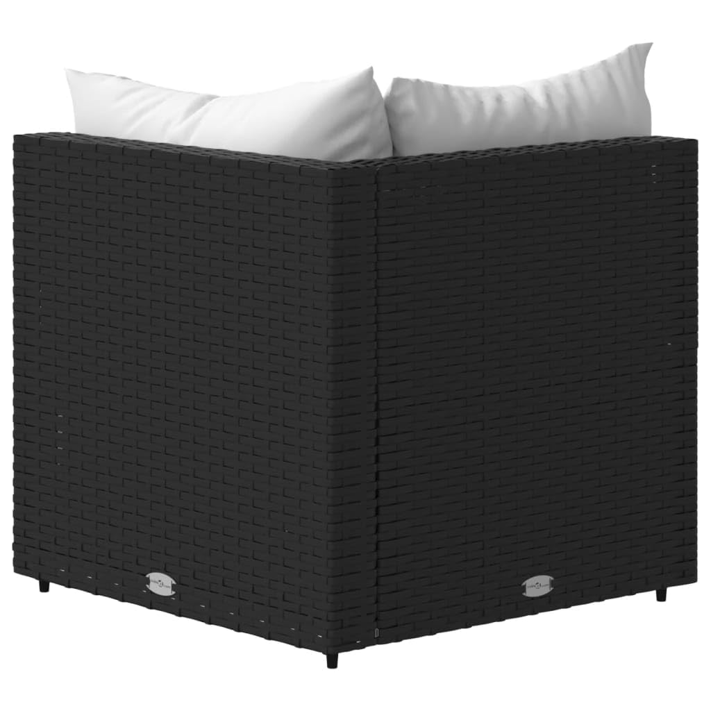 Divano Angolare da Giardino con Cuscini in Polyrattan Nero, Set Giardino Esterno, Set Mobili da Giardino, Salotto da Giardino Esterno in Rattan Per Esterno Piscina Balcone