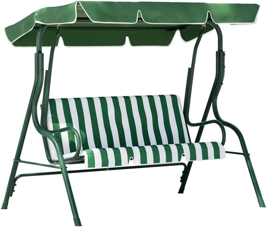 Outdoor Swing Chair Garden Bench Furniture Canopy 3 Seater White Green
