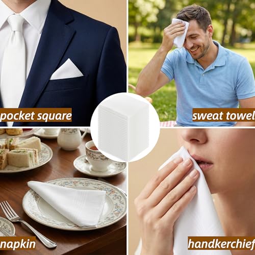 Image of Goaste 24 Pack White Cotton Handkerchiefs, 16 Inch Soft Pure Cotton Hankies for Men, Classic Pocket Square Towel with Hem for Suit, Gifting, Weddings, Tea Party, Father's Day