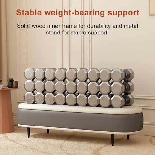 Banc de rangement ottoman gris clair de 80 cm en similicuir pour salon