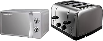 Russell HobbsRHMM701S 17 Litre 700 W Silver Solo Manual Microwave with 5 Power Levels, Ringer & 4 Slice Toaster (High lift feature, 7 Browning levels, Frozen/Cancel/Reheat function