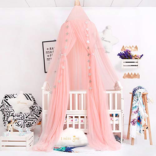 VERNASSA Canopy for Kids Bed, Bed Canopy, Xmas Gifts Princess Mosquito Netting Dome for Baby Crib Nook Castle Game Tent Nursery Play Room Christmas Decor (Pink)